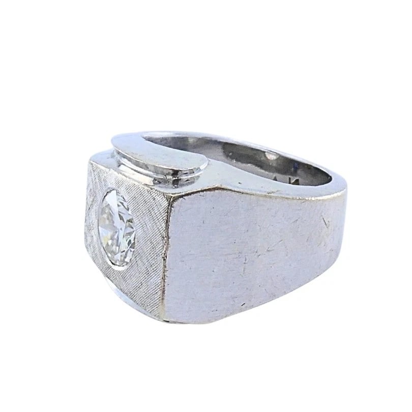 Vintage 14k White Gold Diamond Sapphire Angular Ring - 6