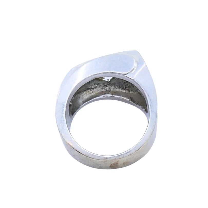 Vintage 14k White Gold Diamond Sapphire Angular Ring - 7