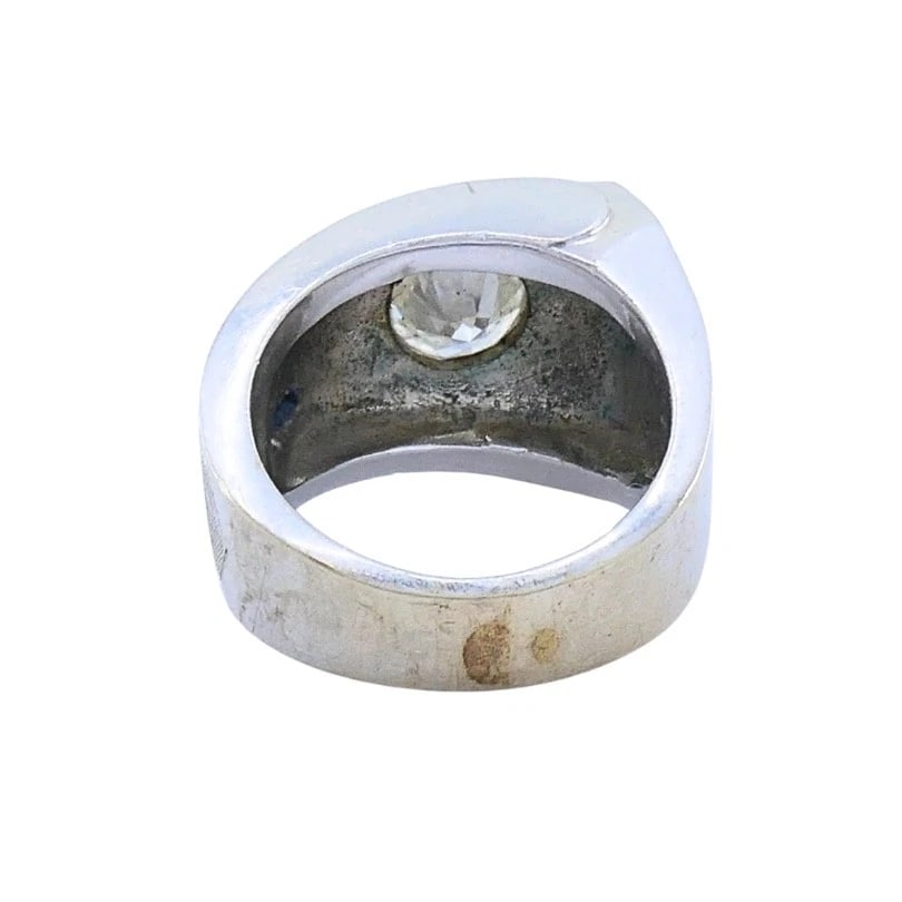 Vintage 14k White Gold Diamond Sapphire Angular Ring - 8
