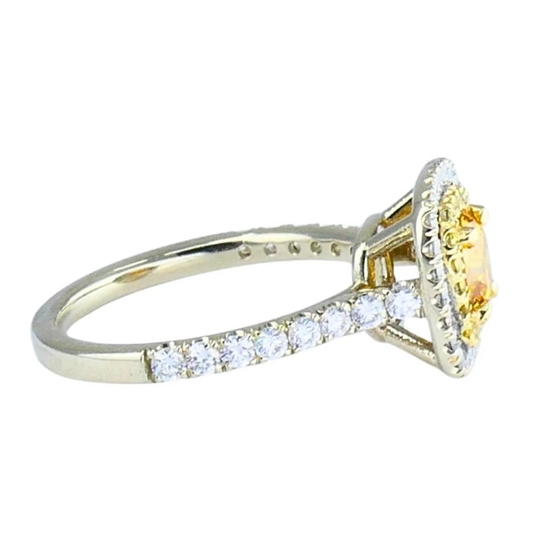 14k White Gold RING Fancy Yellow Orange Diamond GIA Double Halo Estate Jewelry - 11