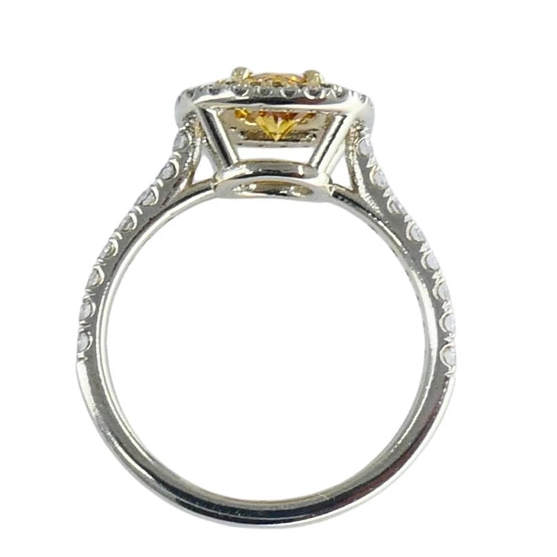 14k White Gold RING Fancy Yellow Orange Diamond GIA Double Halo Estate Jewelry - 13