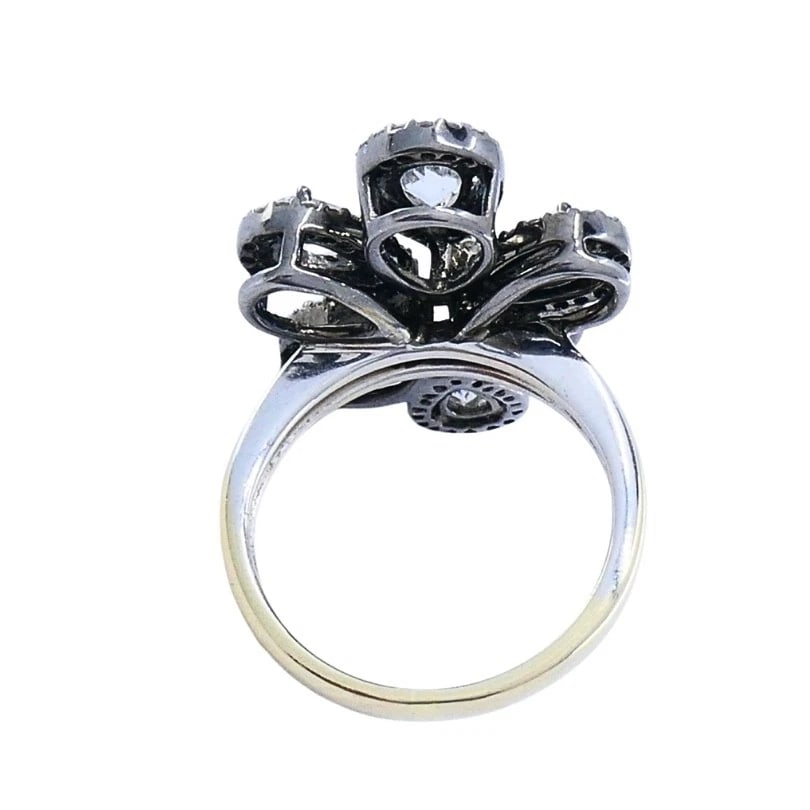14k Gold Diamond Floral Cocktail Ring - 7