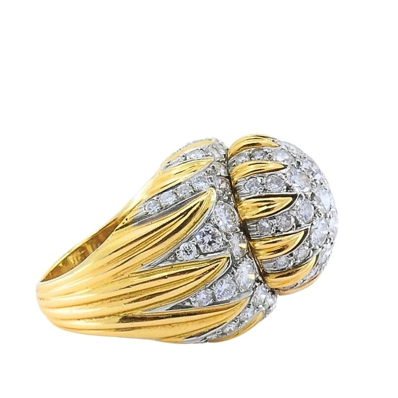 Vintage 14k Gold Diamond Cocktail Floral Dome Ring - 7