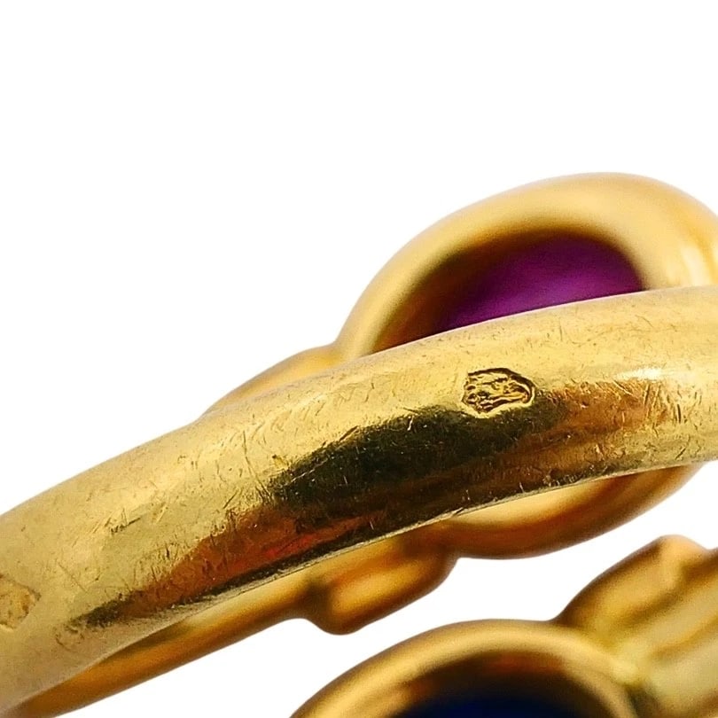 French 18k Gold Ruby Sapphire Diamond Bypass Ring - 9