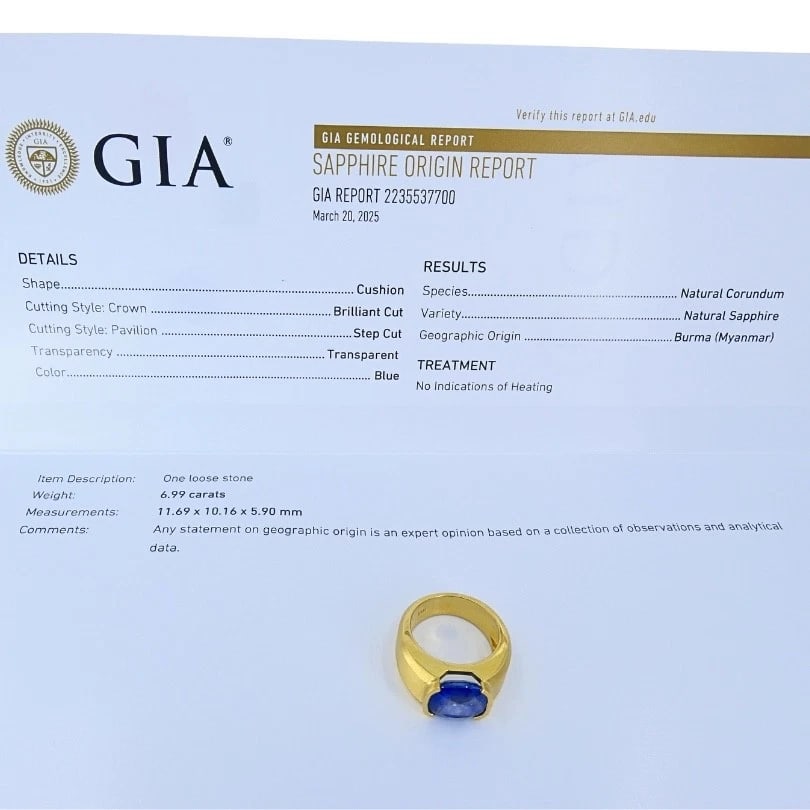Burma Natural Sapphire 18K Gold Ring GIA Report - 12