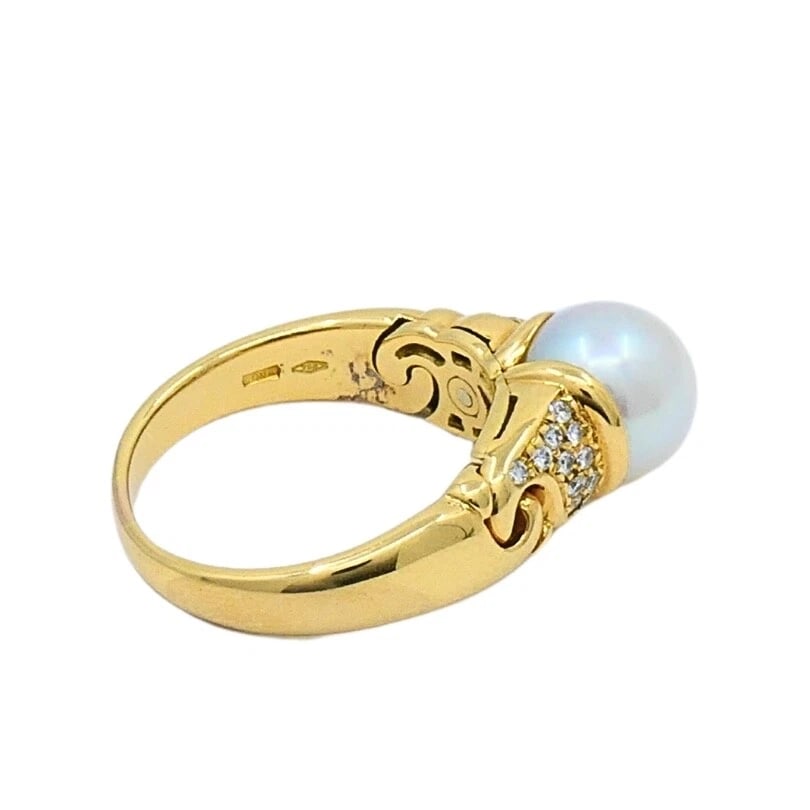 Bvlgari Pearl Diamond 18k Gold Cocktail Ring - 7