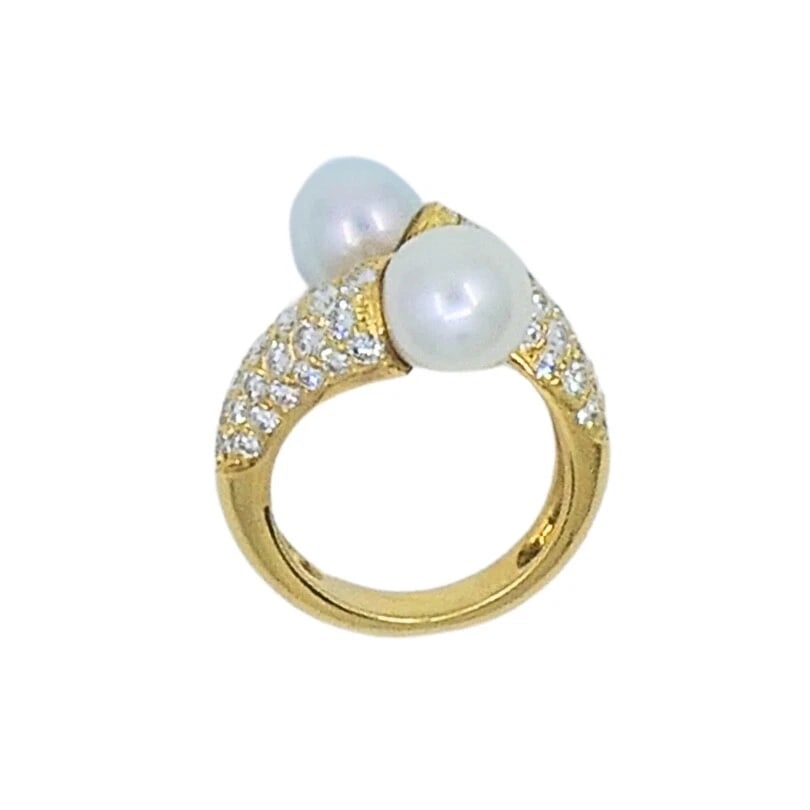 Van Cleef & Arpels Toi Et Moi 18k Gold Pearl Diamond Ring - 7