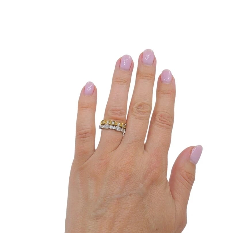Pair of Eternity Rings White and Yellow Gold Diamond - 3