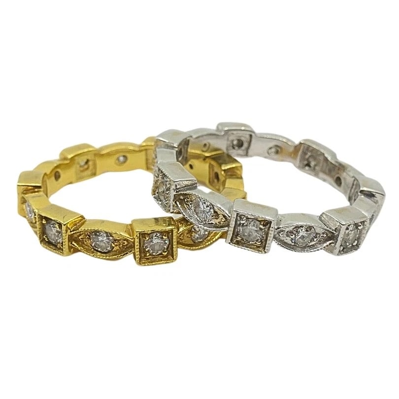 Pair of Eternity Rings White and Yellow Gold Diamond - 4