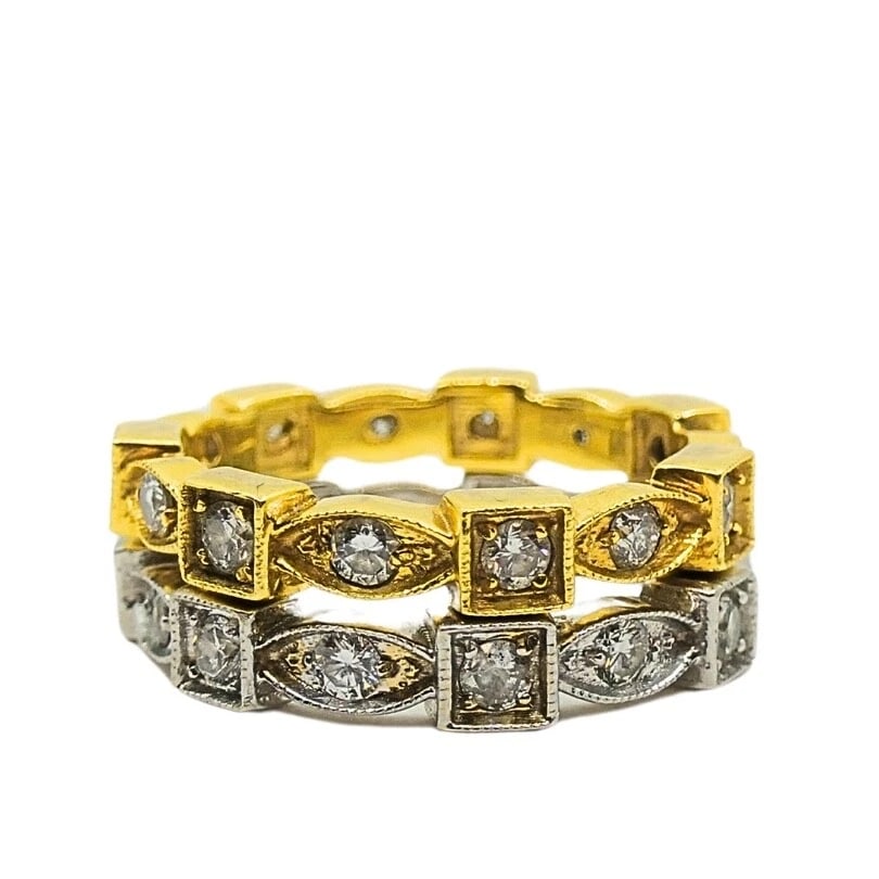 Pair of Eternity Rings White and Yellow Gold Diamond - 5