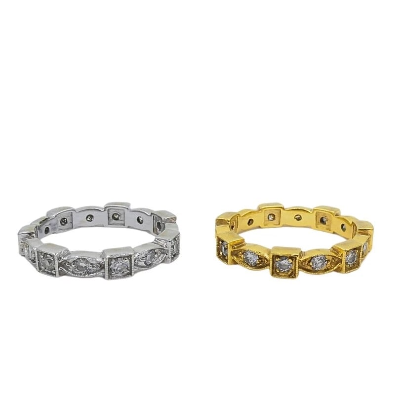 Pair of Eternity Rings White and Yellow Gold Diamond - 7