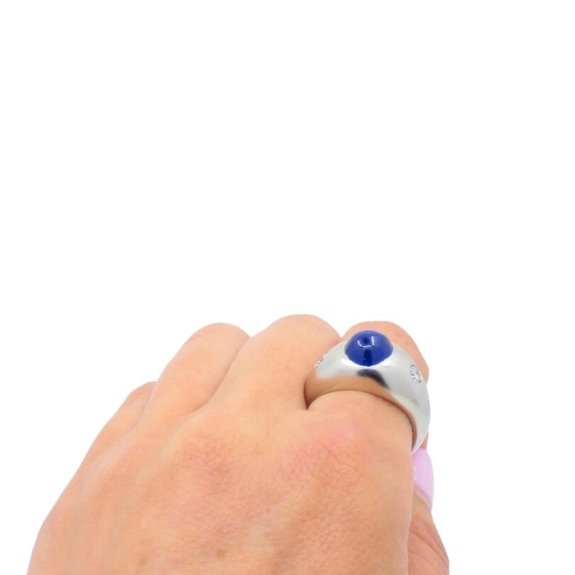 14k White Gold Cabochon Sapphire Diamond Ring - 4