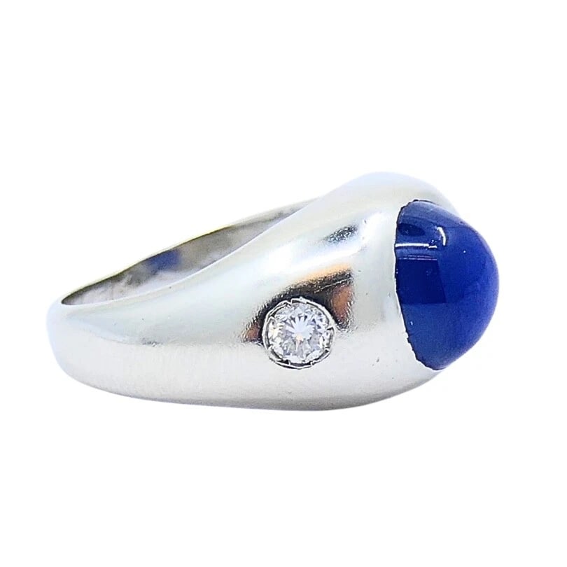 14k White Gold Cabochon Sapphire Diamond Ring - 5