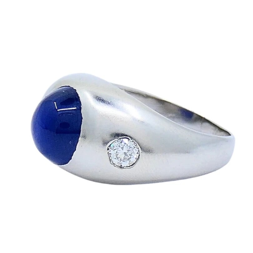 14k White Gold Cabochon Sapphire Diamond Ring - 6