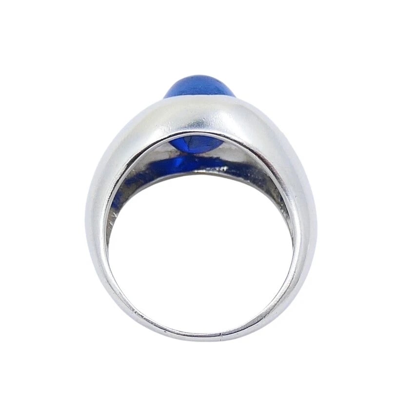 14k White Gold Cabochon Sapphire Diamond Ring - 8