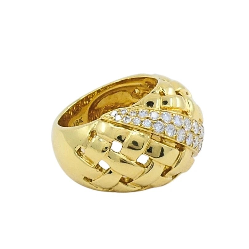 Tiffany and Co. 18K Gold Diamond Dome Vannerie Ring - 5