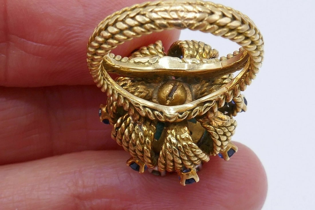 Antique French Yellow Gold Turquoise Sapphire Diamond Cocktail Ring - 8