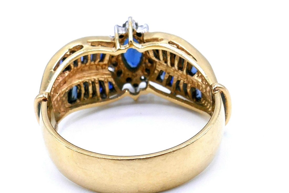 14k Yellow Gold Marquise Sapphire Diamond Turban Ring - 6