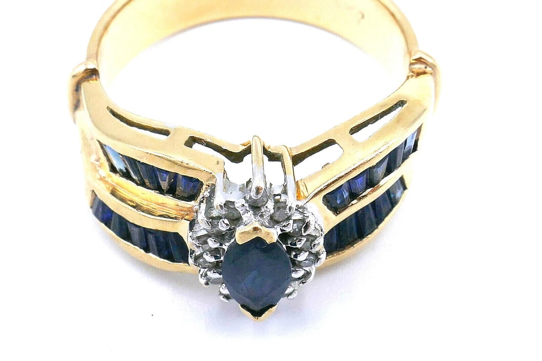 14k Yellow Gold Marquise Sapphire Diamond Turban Ring - 7