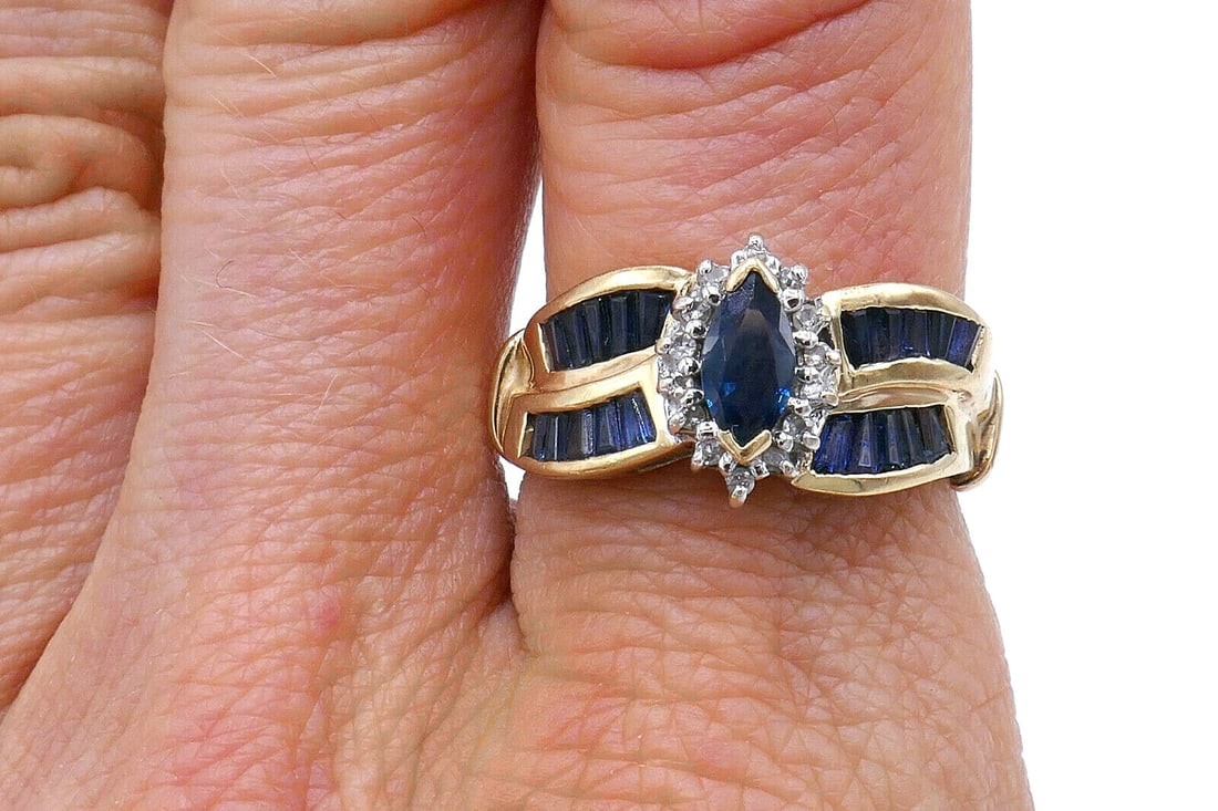14k Yellow Gold Marquise Sapphire Diamond Turban Ring - 8