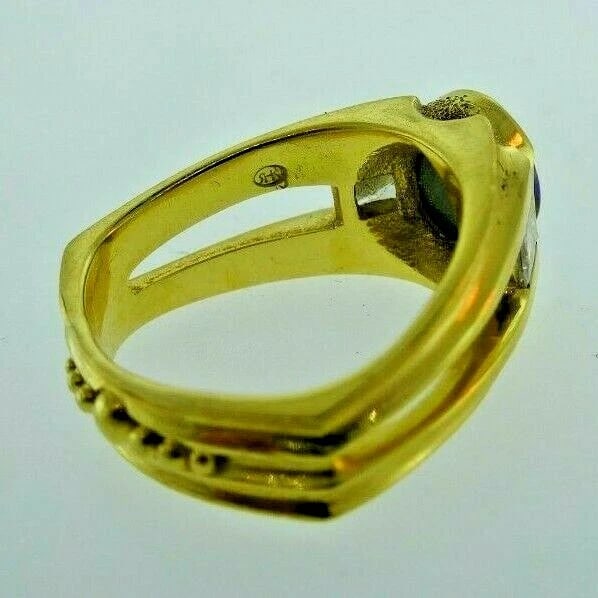 MODERN 18k Yellow Gold, Diamond & Opal Ring Designer - 3