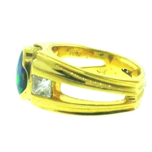 MODERN 18k Yellow Gold, Diamond & Opal Ring Designer - 5