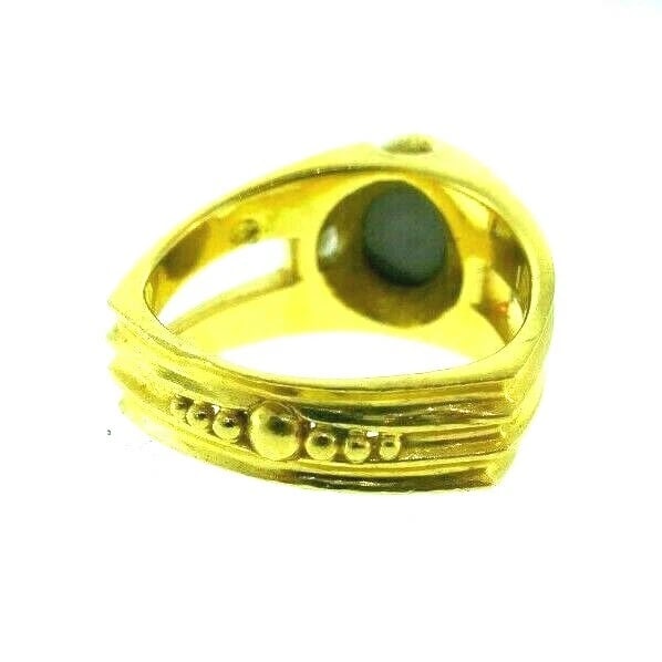MODERN 18k Yellow Gold, Diamond & Opal Ring Designer - 6