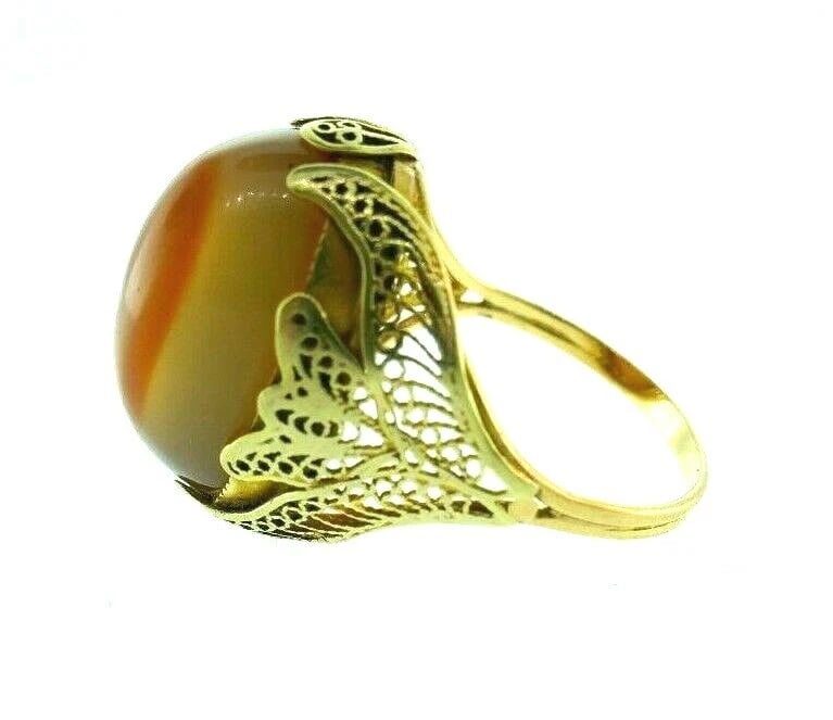 ANTIQUE 14k Yellow Gold & Agate Ring Circa 1900s - 2
