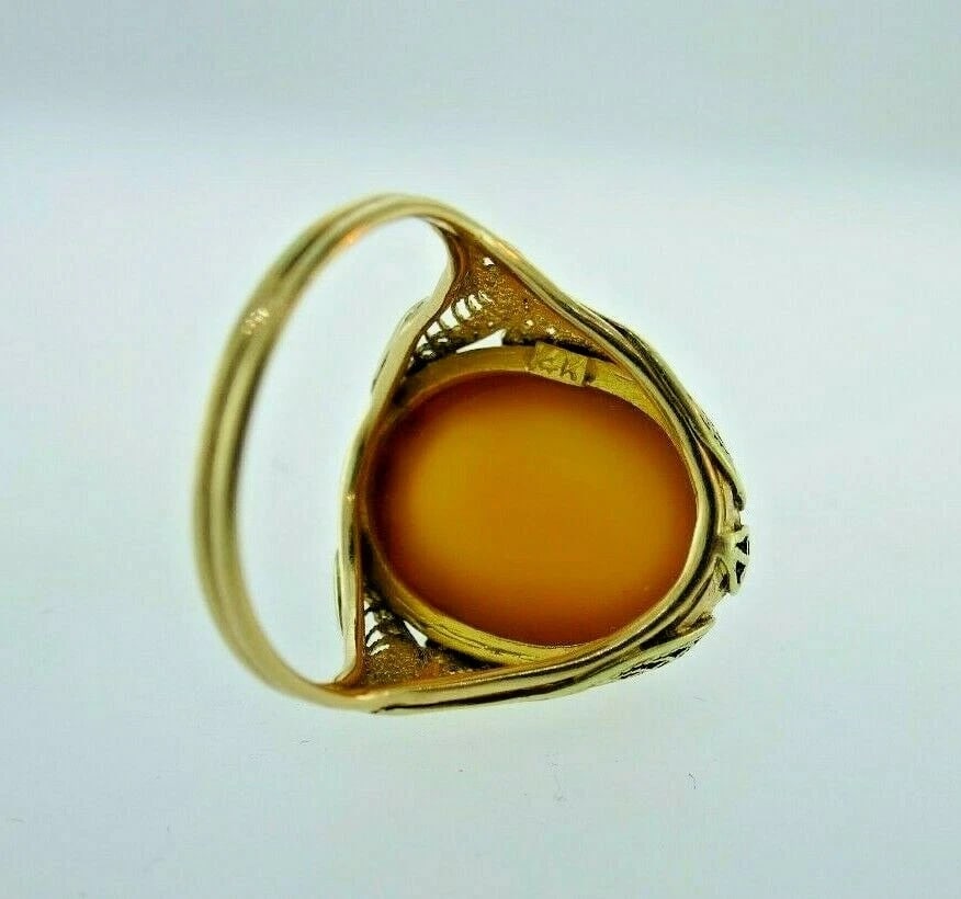ANTIQUE 14k Yellow Gold & Agate Ring Circa 1900s - 5