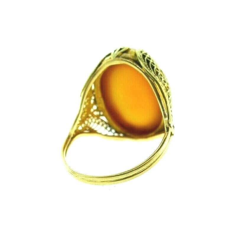 ANTIQUE 14k Yellow Gold & Agate Ring Circa 1900s - 6