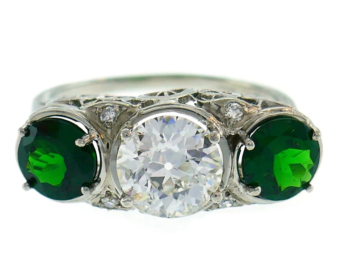 Art Deco Emerald Diamond Platinum RING Diamond Old European 1.20-ct GIA I VVS1 - 6