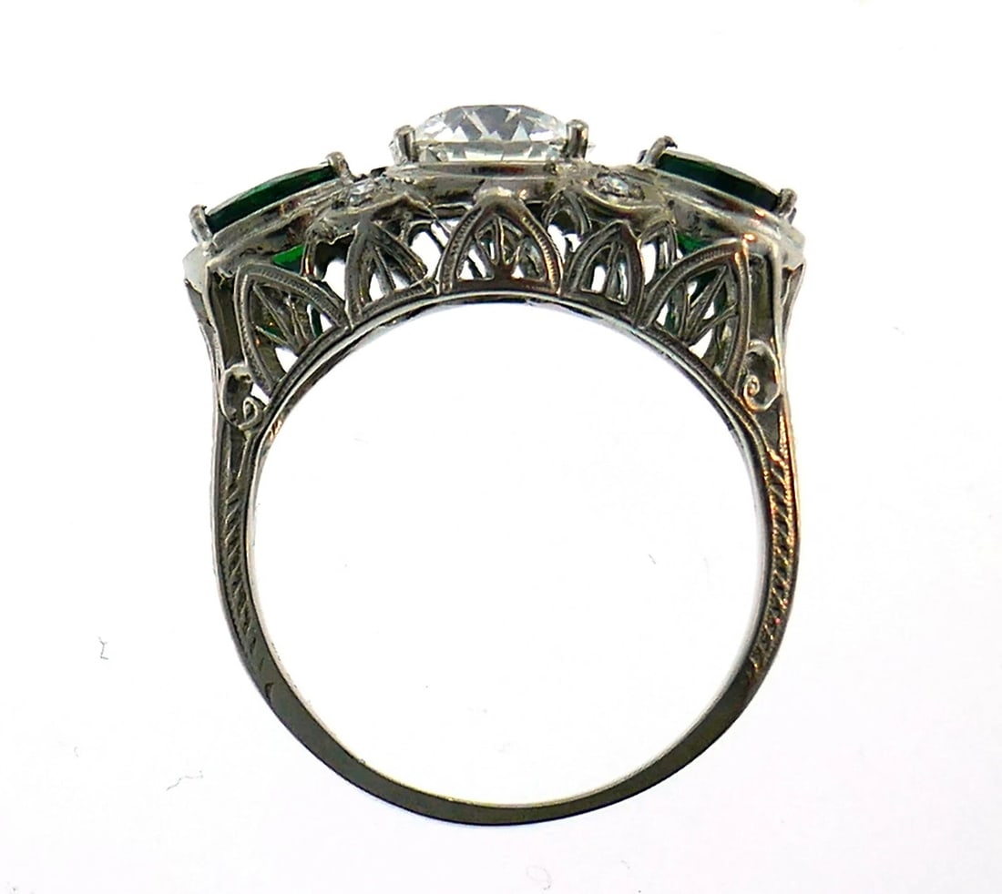 Art Deco Emerald Diamond Platinum RING Diamond Old European 1.20-ct GIA I VVS1 - 7