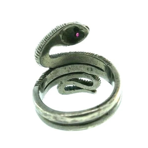 TRENDY Silver, Diamond & Ruby Snake Ring Modern - 4