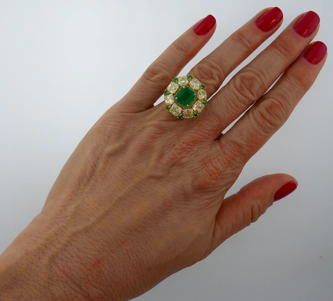 2.24-ct Emerald 8.28cts Diamond Yellow Gold RING Cocktail Chic - 2