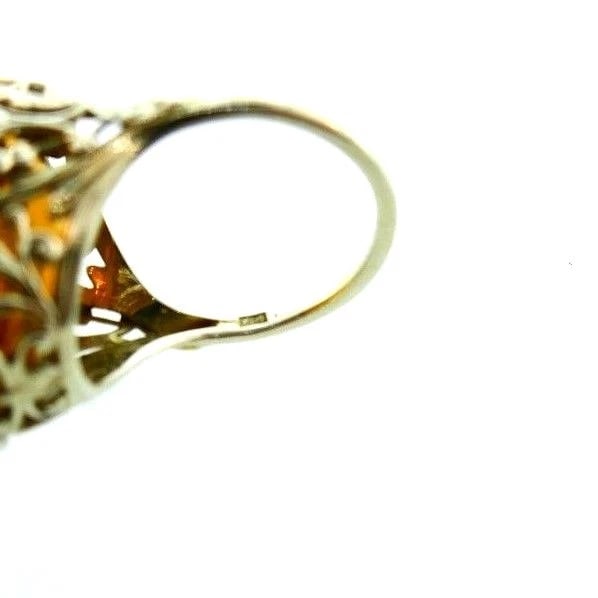 VICTORIAN 14k White Gold & Carved Citrine Cameo Ring Circa 1900s - 4
