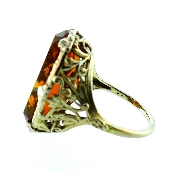 VICTORIAN 14k White Gold & Carved Citrine Cameo Ring Circa 1900s - 5
