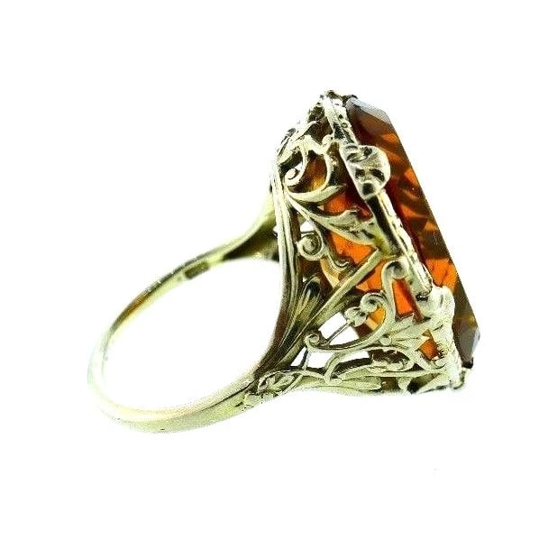 VICTORIAN 14k White Gold & Carved Citrine Cameo Ring Circa 1900s - 7