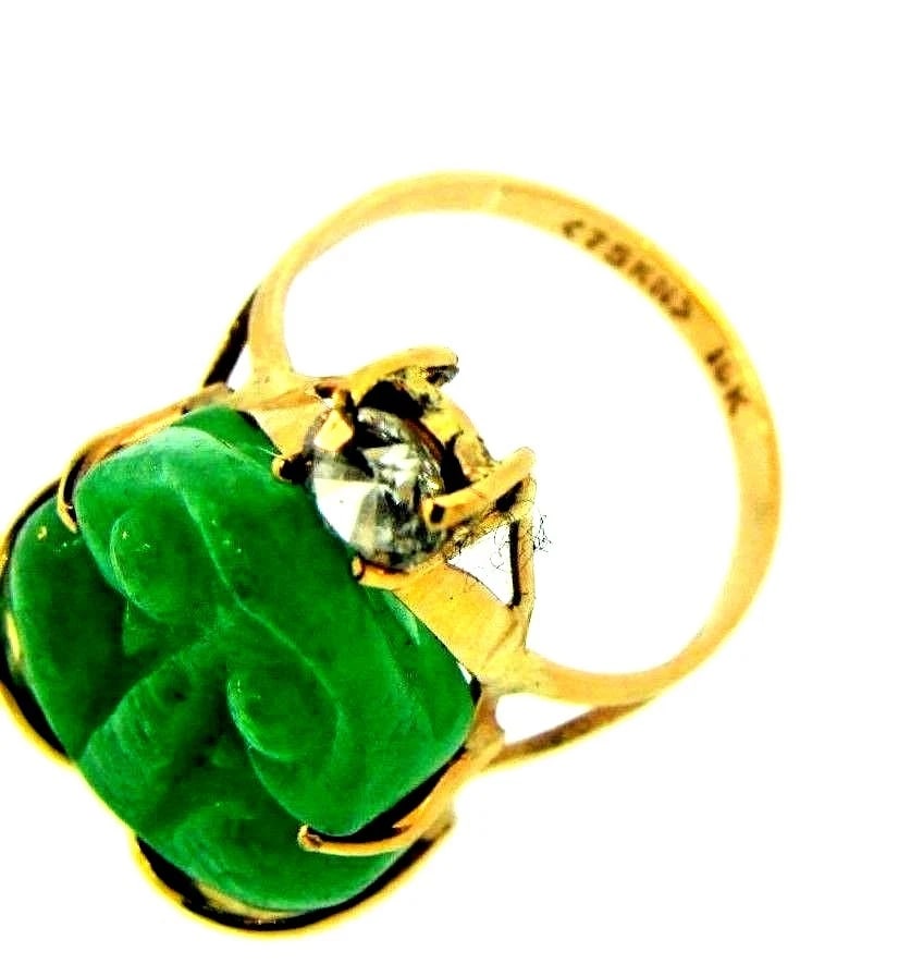 COOL 16k Yellow Gold, Jade & White Sapphire Ring - 4