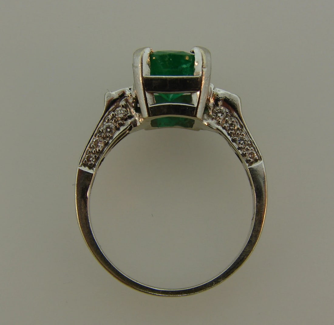 Emerald Diamond White Gold RING Solitaire with Accents - 5