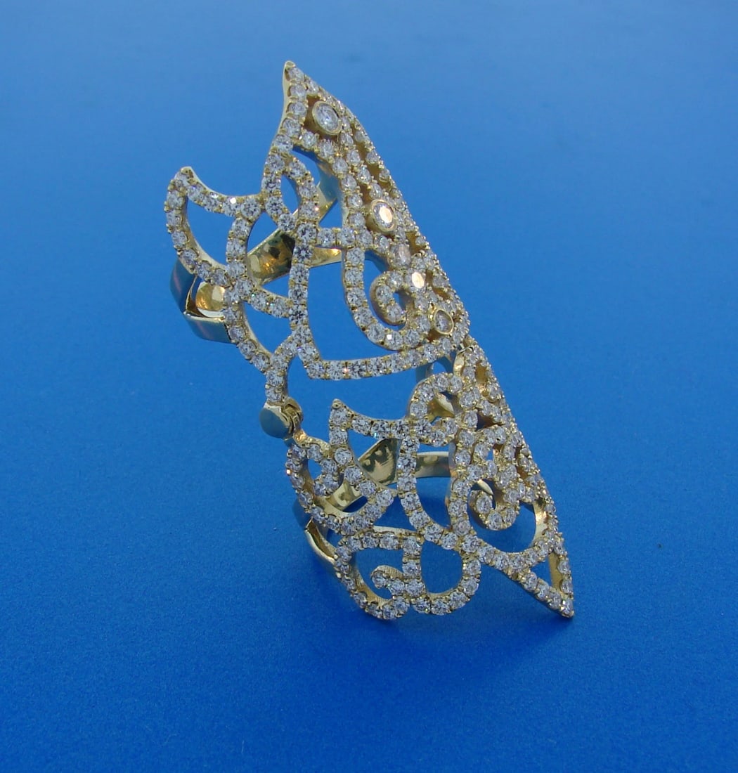 Trendy DIAMOND YELLOW GOLD FULL-FINGER RING Wide Band Chic - 3