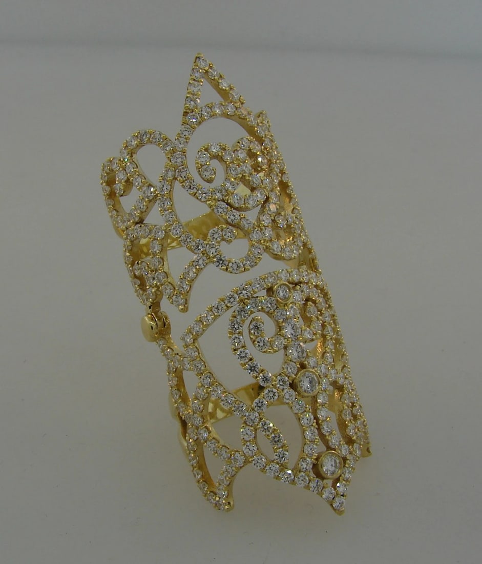 Trendy DIAMOND YELLOW GOLD FULL-FINGER RING Wide Band Chic - 5