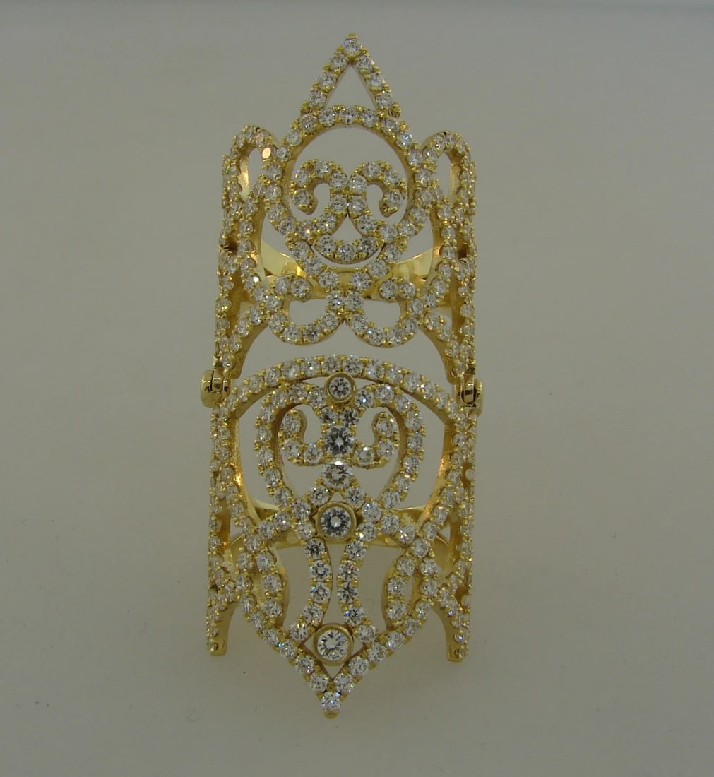 Trendy DIAMOND YELLOW GOLD FULL-FINGER RING Wide Band Chic - 6