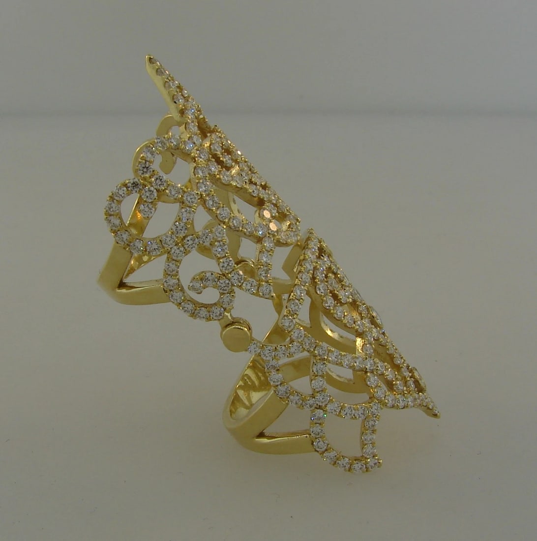 Trendy DIAMOND YELLOW GOLD FULL-FINGER RING Wide Band Chic - 7