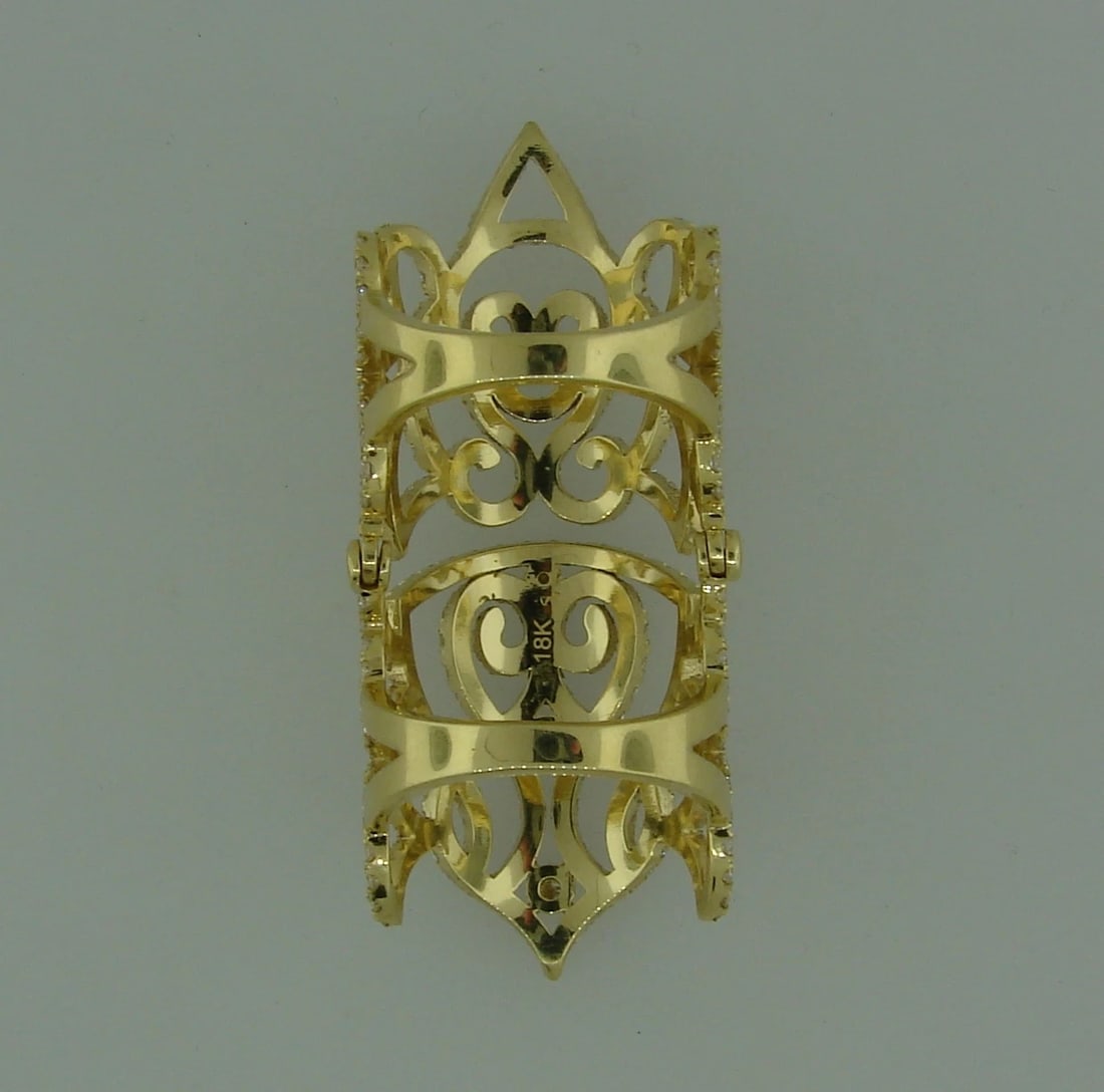 Trendy DIAMOND YELLOW GOLD FULL-FINGER RING Wide Band Chic - 8