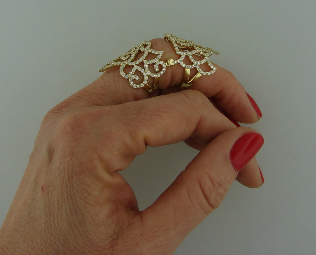 Trendy DIAMOND YELLOW GOLD FULL-FINGER RING Wide Band Chic - 9