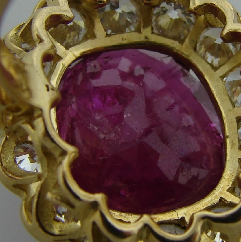 Elegant 6.32-ct RUBY 2.10 cts DIAMOND 18k YELLOW GOLD RING COCKTAIL ENGAGEMENT - 10