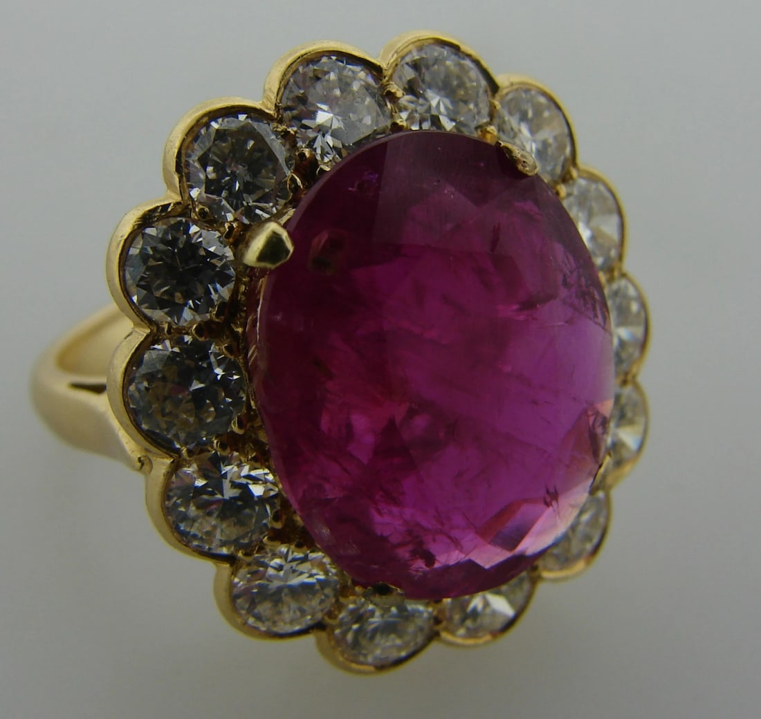 Elegant 6.32-ct RUBY 2.10 cts DIAMOND 18k YELLOW GOLD RING COCKTAIL ENGAGEMENT - 11