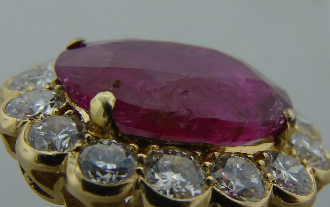 Elegant 6.32-ct RUBY 2.10 cts DIAMOND 18k YELLOW GOLD RING COCKTAIL ENGAGEMENT - 12