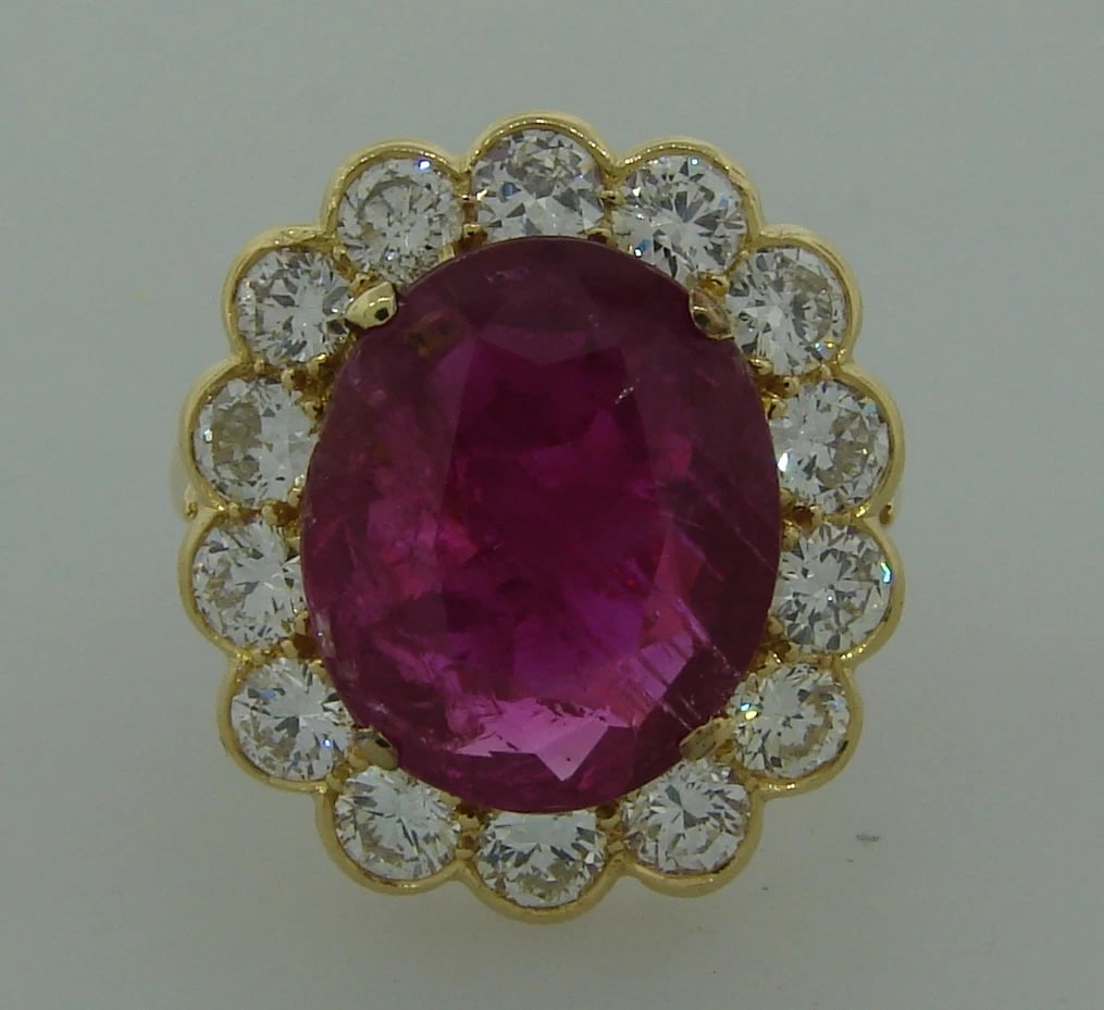 Elegant 6.32-ct RUBY 2.10 cts DIAMOND 18k YELLOW GOLD RING COCKTAIL ENGAGEMENT - 2