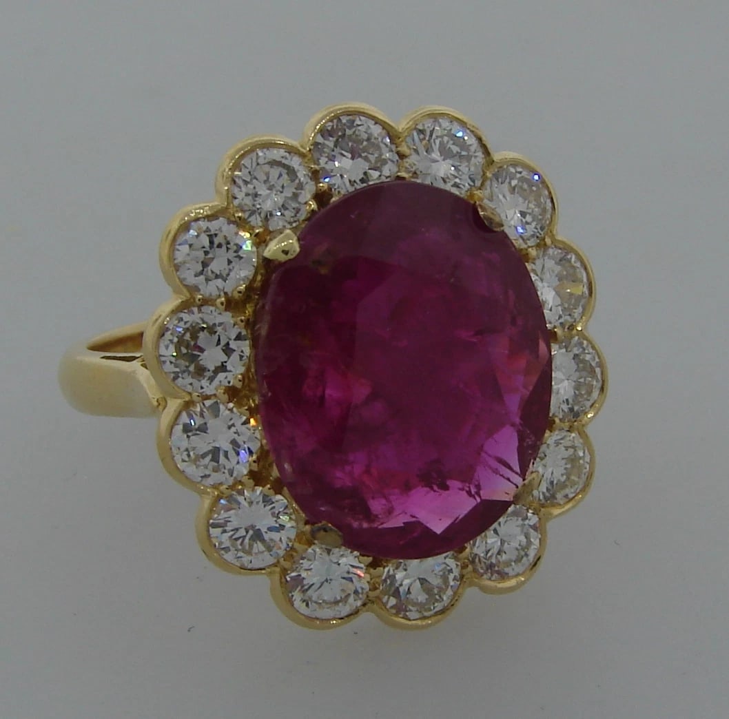 Elegant 6.32-ct RUBY 2.10 cts DIAMOND 18k YELLOW GOLD RING COCKTAIL ENGAGEMENT - 3